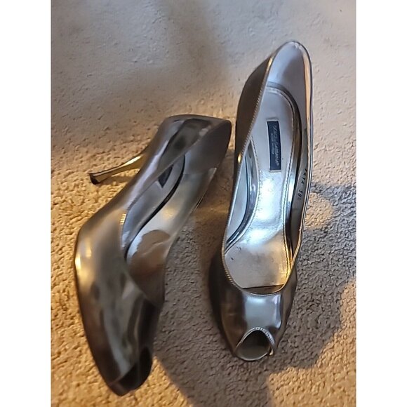 Dolce & Gabbana Italy Pewter Metallic Leather Heel Open Toe Pump, 38.5 - Picture 10 of 15